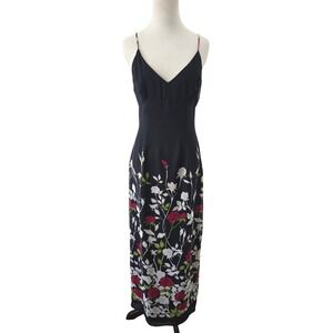 Y2K Rampage Black Floral Maxi Dress Spaghetti Strap V Neck Evening Gown Small